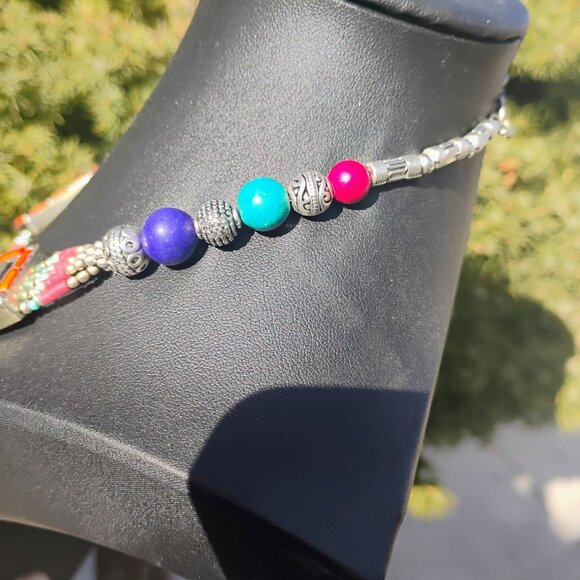 Handmade Tibetan Silver Turquoise Coral Lapis Lazuli Necklace Tribal - Picture 4 of 10